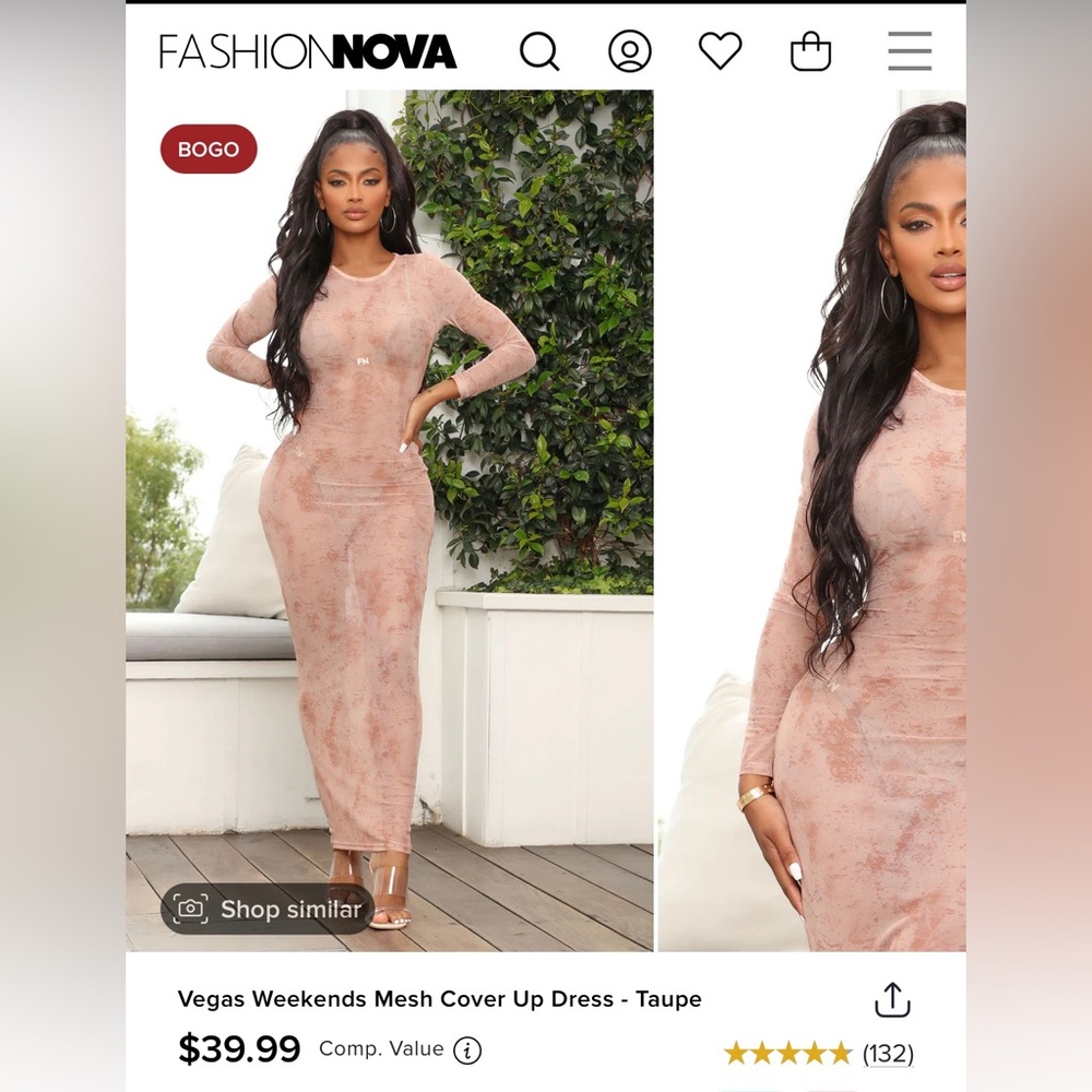 Vegas Weekends Mesh Cover Up Dress - Taupe